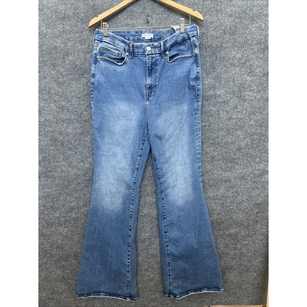 Good American Good Legs Flare Jeans Womens 14-18 Mid Rise Stretch Denim